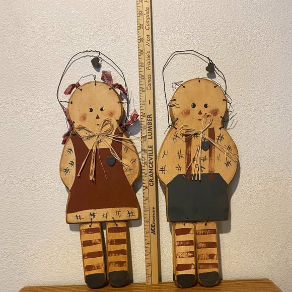 Chestnut Lane Creations Other - Vintage Set of Primitive Americana Wooden Folk Art Raggedy Ann & Andy